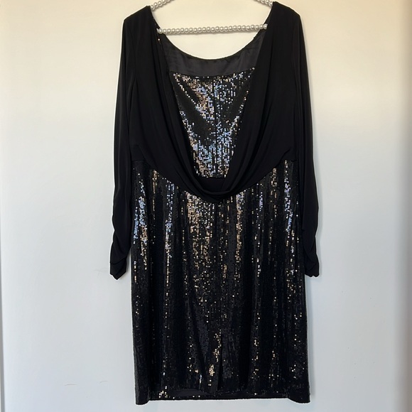 TAHARI ASL SEQUINED DRESS CINCHED SLEEVES ~ SIZE 14 - Picture 5 of 10